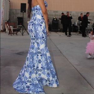 Blue and white gown